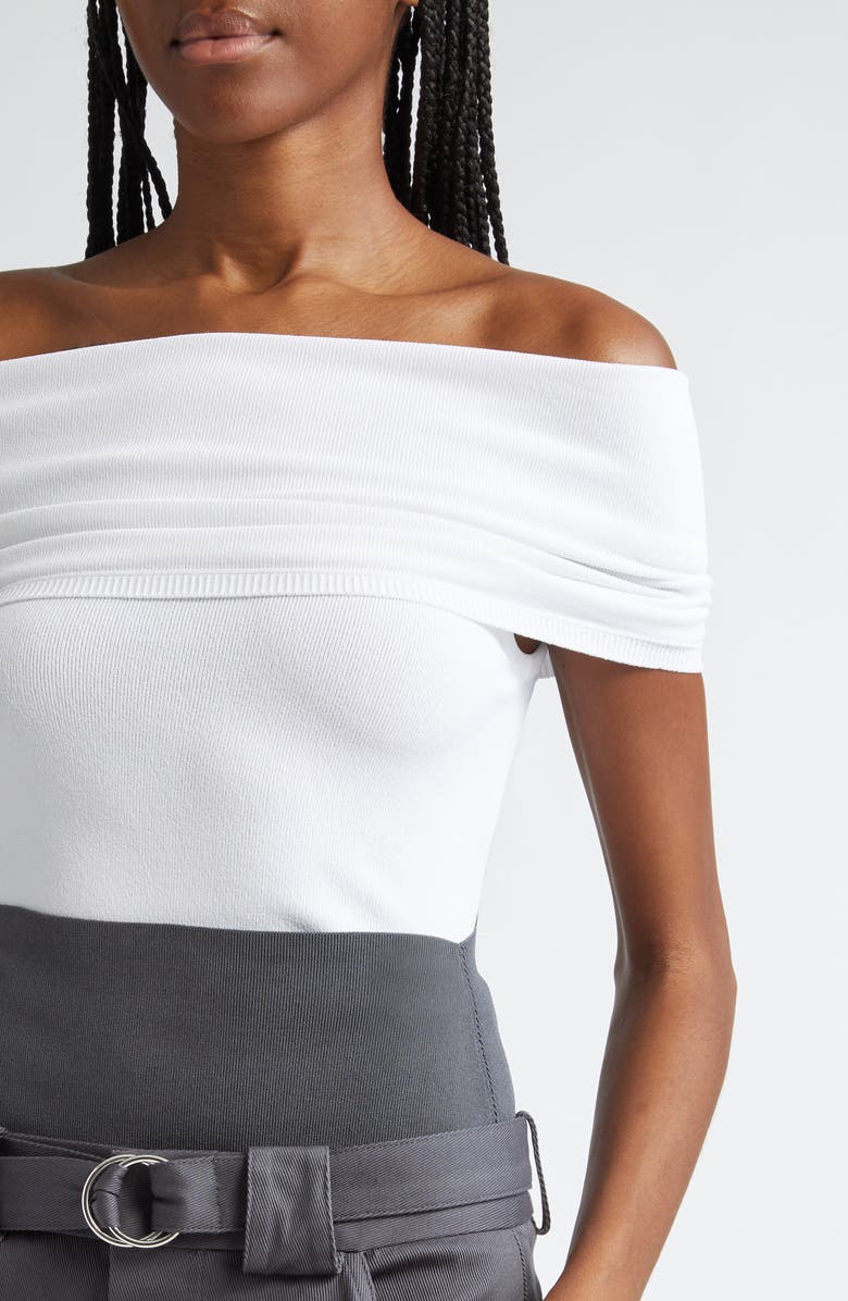 Alaïa Off the Shoulder Ribbed Bodysuit, Alternate, color, 