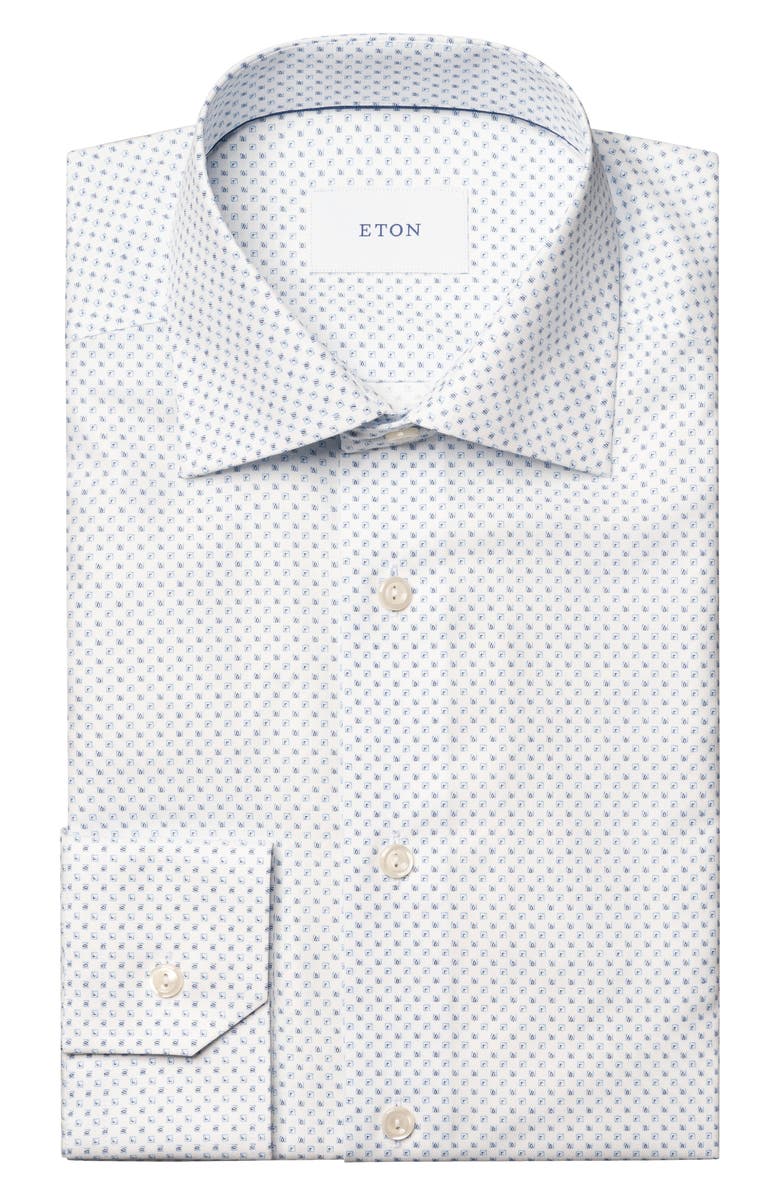 Eton Slim Fit Geometric Print Organic Cotton Twill Dress Shirt, Alternate, color, Light Blue