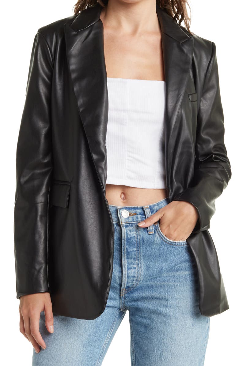 Sebby Faux Leather One-Button Peak Lapel Blazer, Main, color,