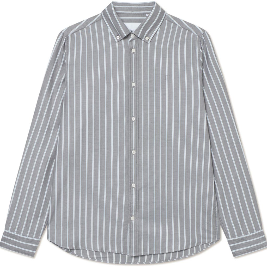 Les Deux Konrad Stripe Cotton Button-down Shirt In Gray