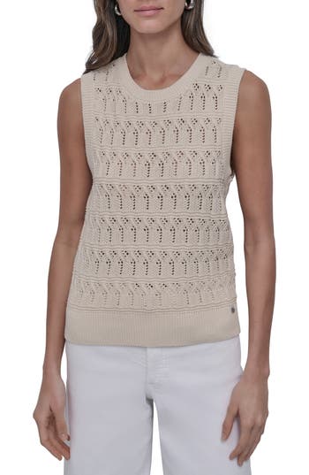 DKNY JEANS DKNY JEANS LACEY OPEN STITCH COTTON SLEEVELESS SWEATER