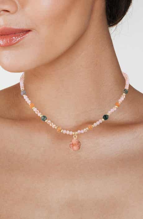 Beaded Drusy Inspired Pendant Necklace