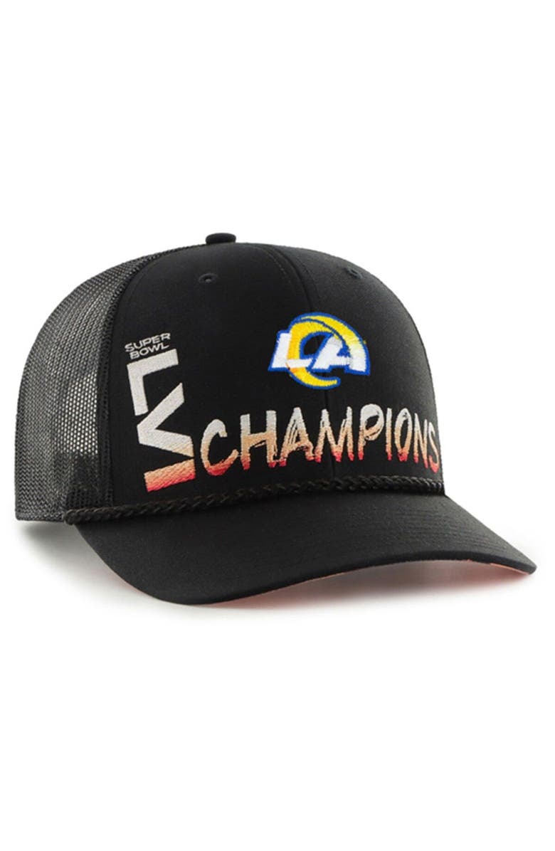 '47 Men's '47 Black Los Angeles Rams Super Bowl LVI Champions Sunset Trucker Adjustable Hat, Alternate, color,