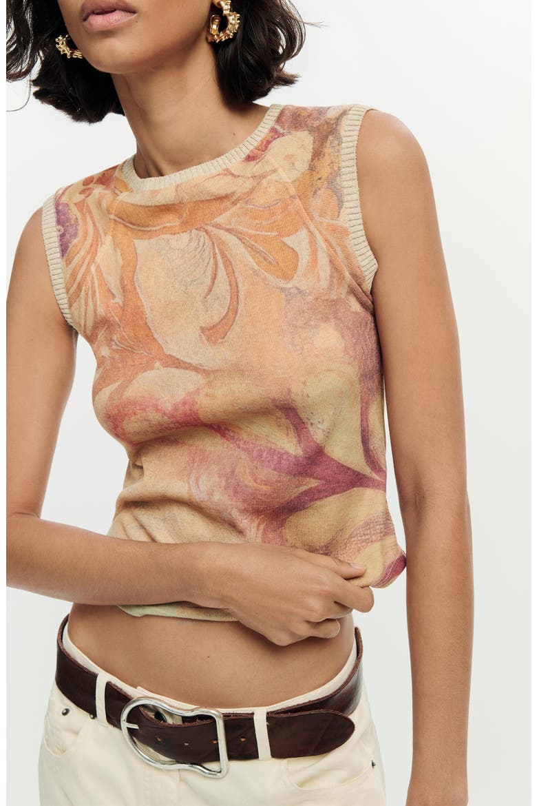 Sleeveless Print T-Shirt, Alternate, color, ORANGE MULTI