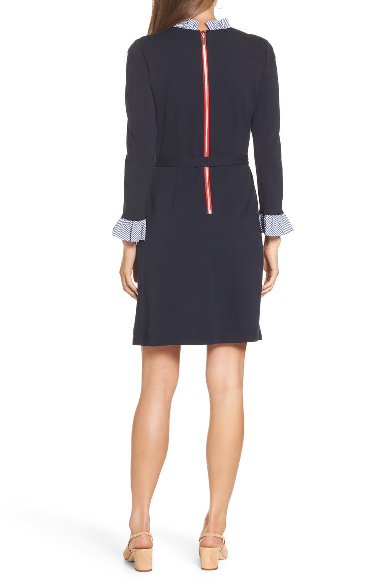 Long Sleeve Ruffle Detail Shirtdress, Alternate, color, NAVY
