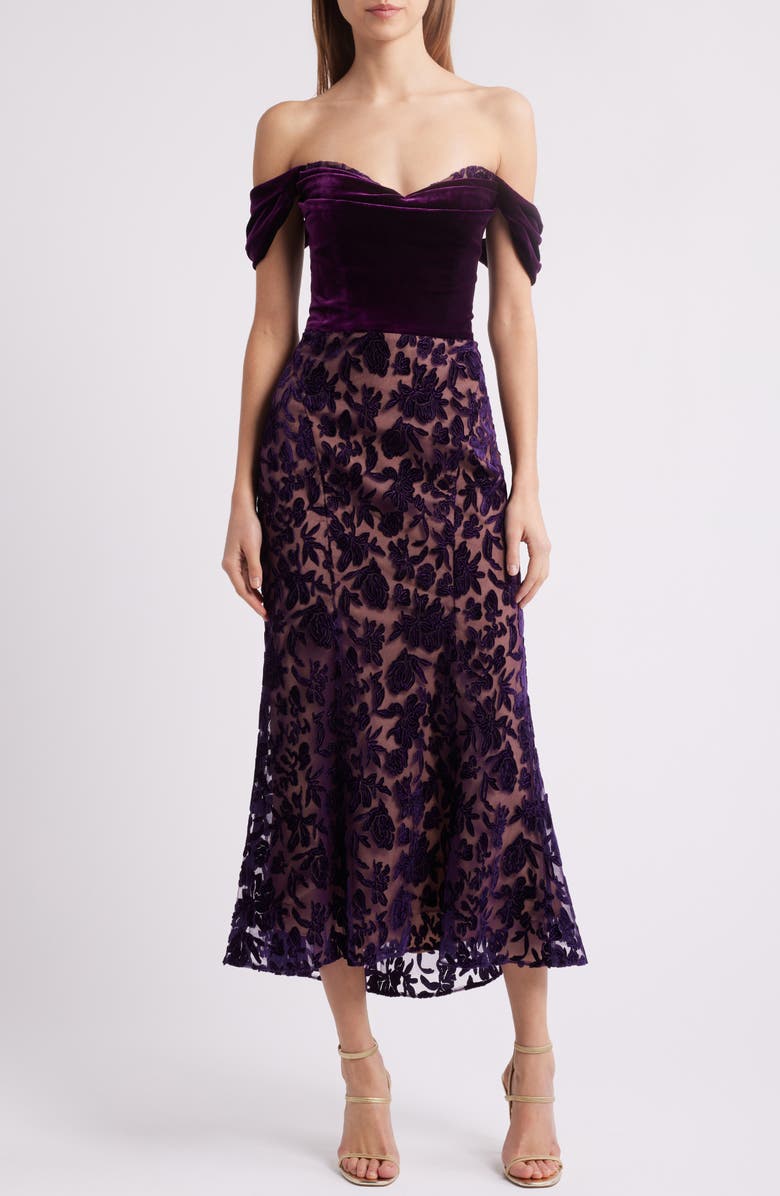 Marchesa Notte Floral Burnout Velvet Cocktail Dress, Main, color,
