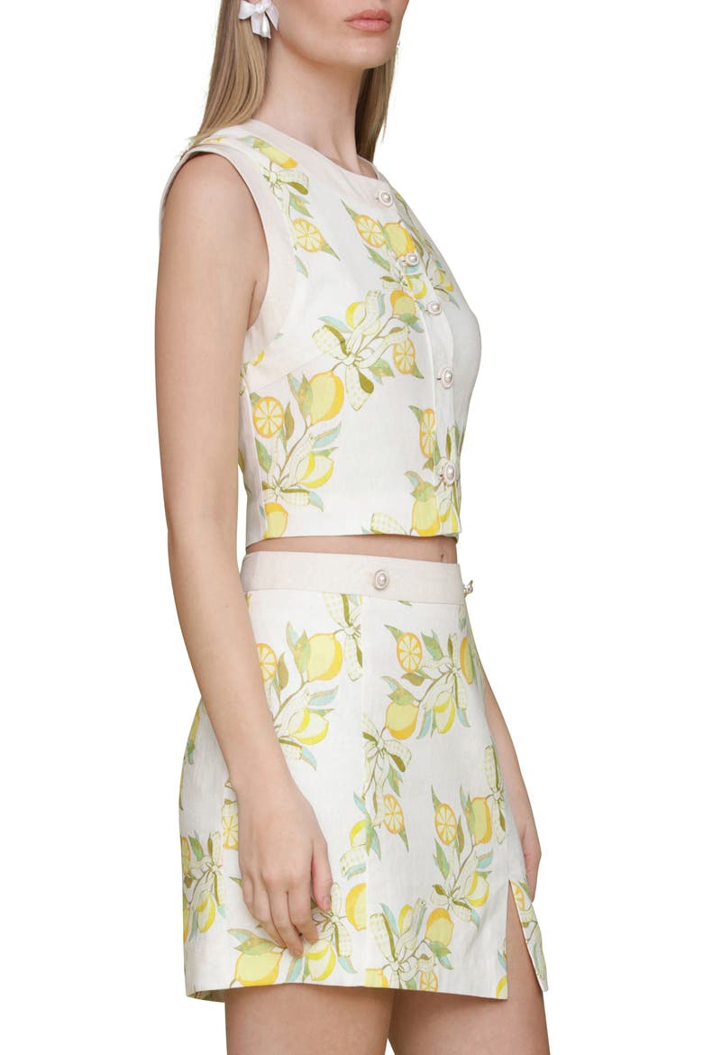 Lemon Print Linen Blend Crop Vest, Alternate, color, LEMON VINE
