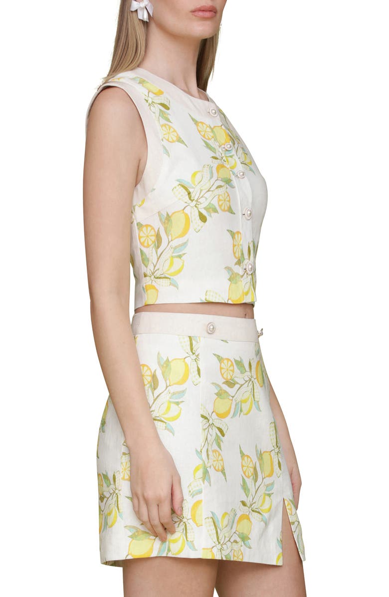 Avec Les Filles Lemon Print Linen Blend Crop Vest, Alternate, color, Lemon Vine