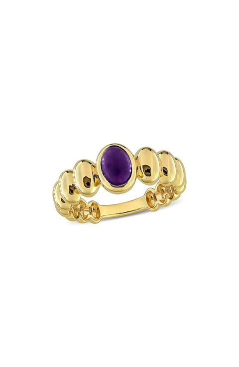 Oval African Amethyst Scalloped Band Ring