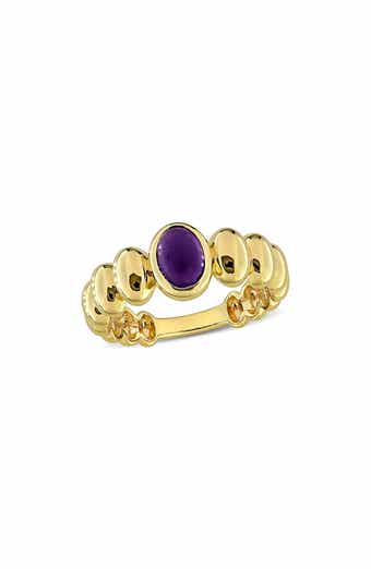 Oval African Amethyst Scalloped Band Ring