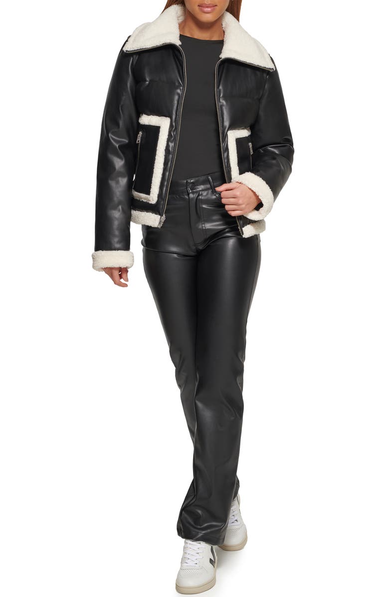 Levi's<sup>®</sup> Faux Leather Puffer Jacket with Faux Shearling Trim, Alternate, color,