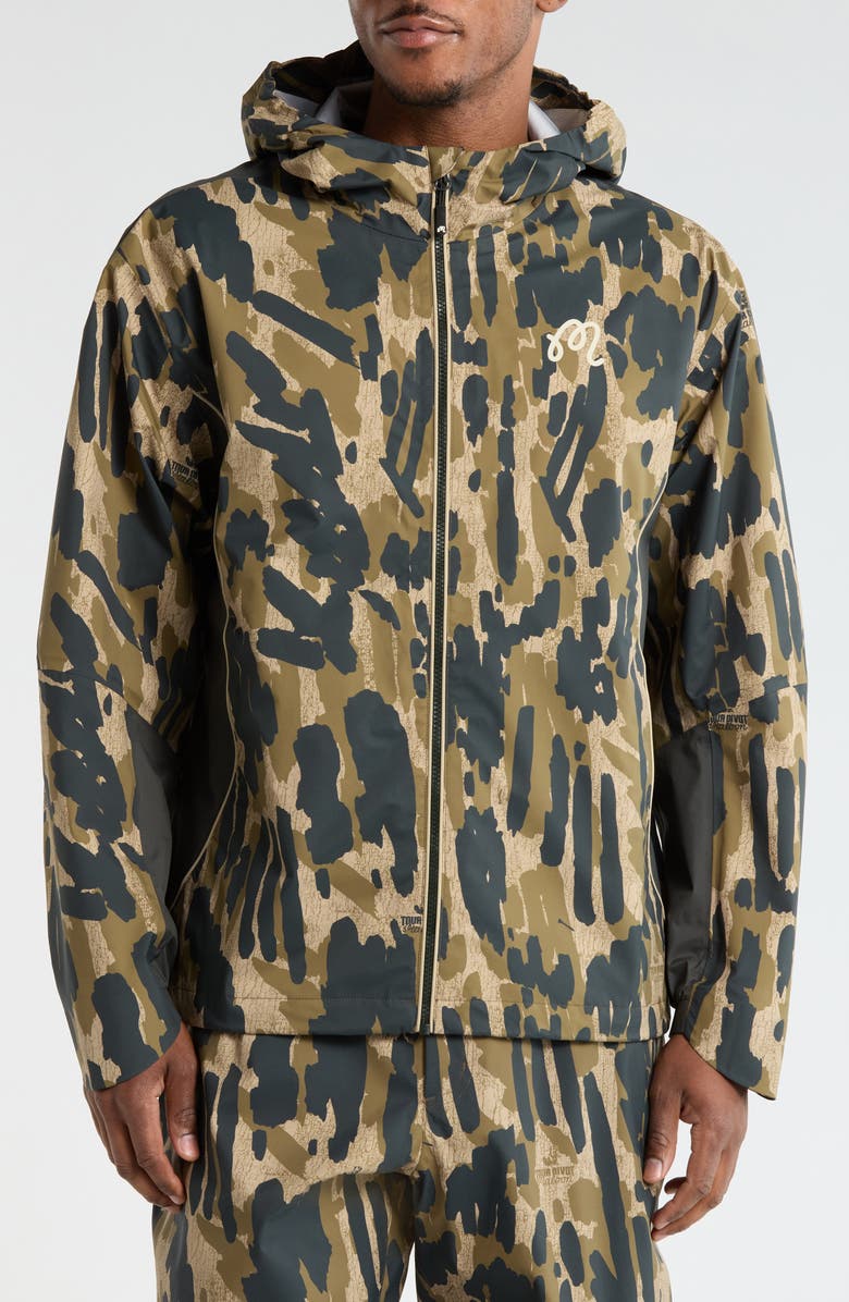 Malbon Golf Tour Divot Camouflage Rain Jacket, Alternate, color, Bark Camo