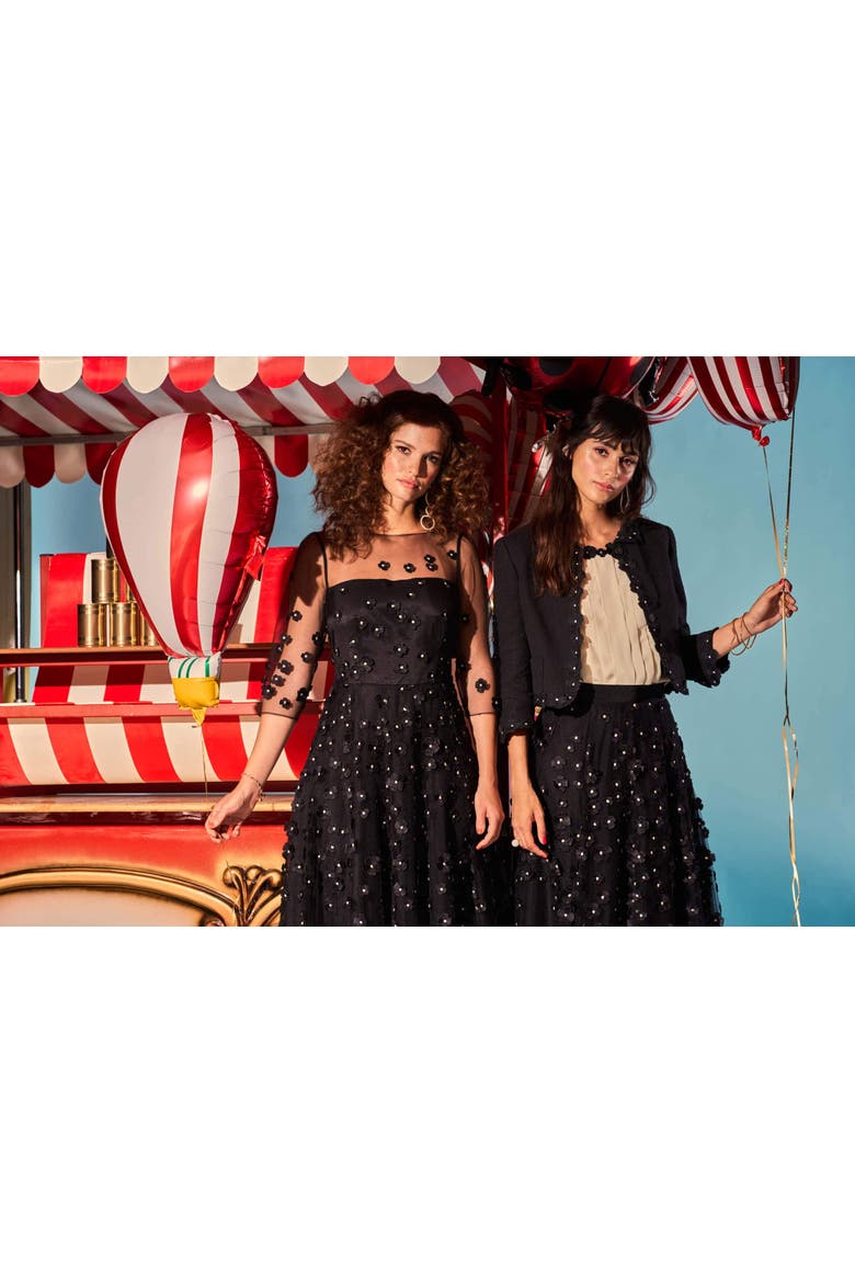 Embroidered Mesh Cocktail Gown With Sleeves, Alternate, color, Black