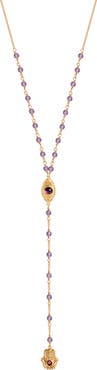Karma and Luck Amethyst Evil Eye Hamsa Gold Plated Women's Lariat Necklace - Peace of Spirit