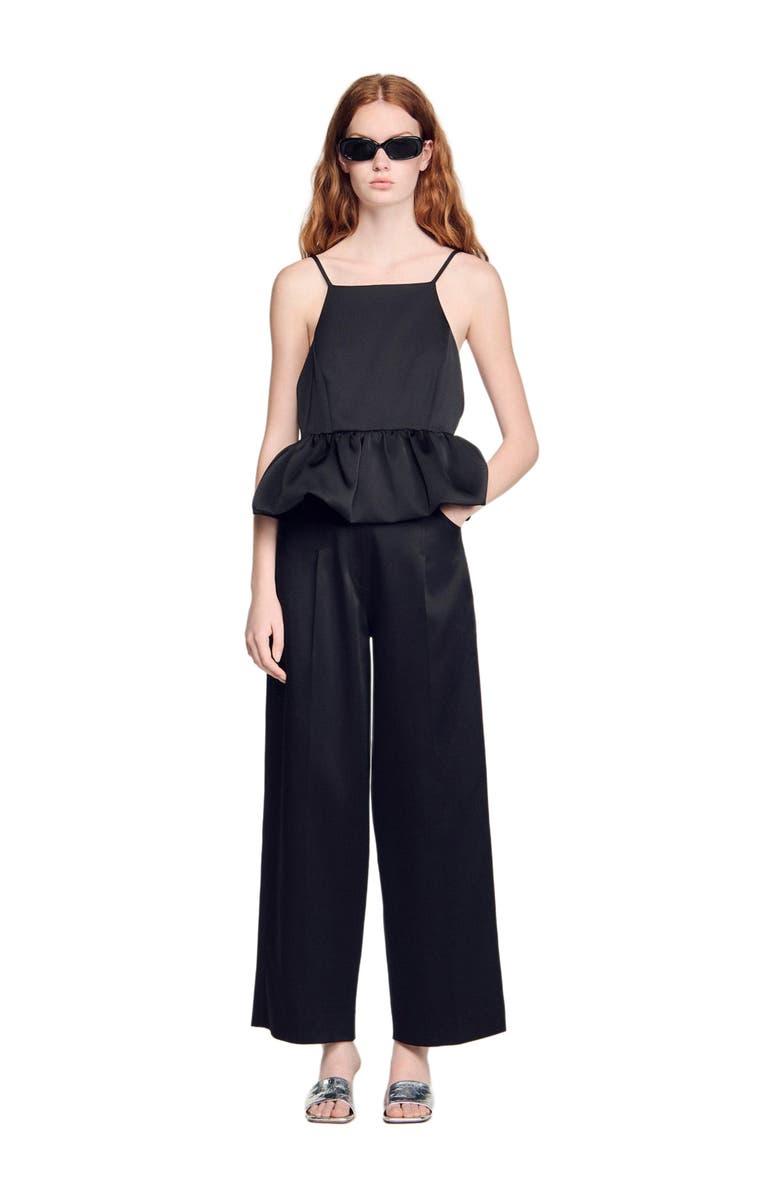 SANDRO Ruffled crop top, Alternate, color, Black