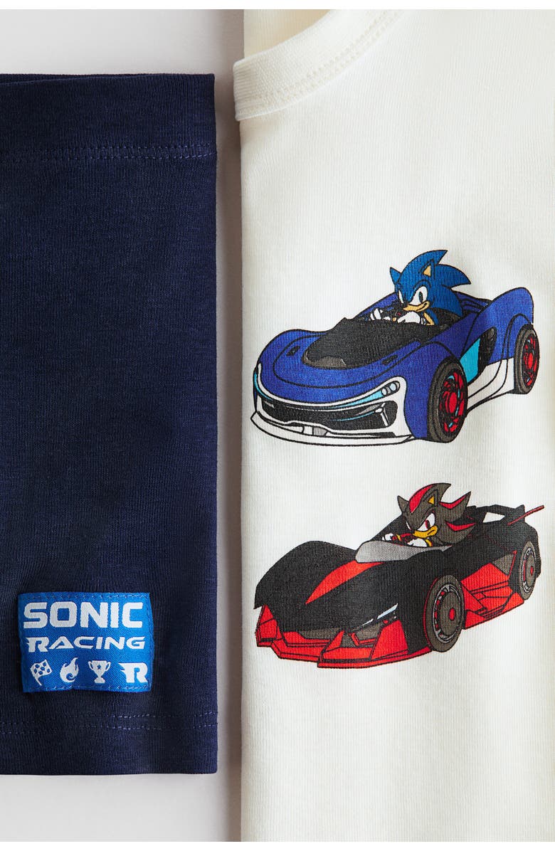 H&M Snug Fit Cotton Jersey Pyjamas, Alternate, color, White/Sonic The Hedgehog