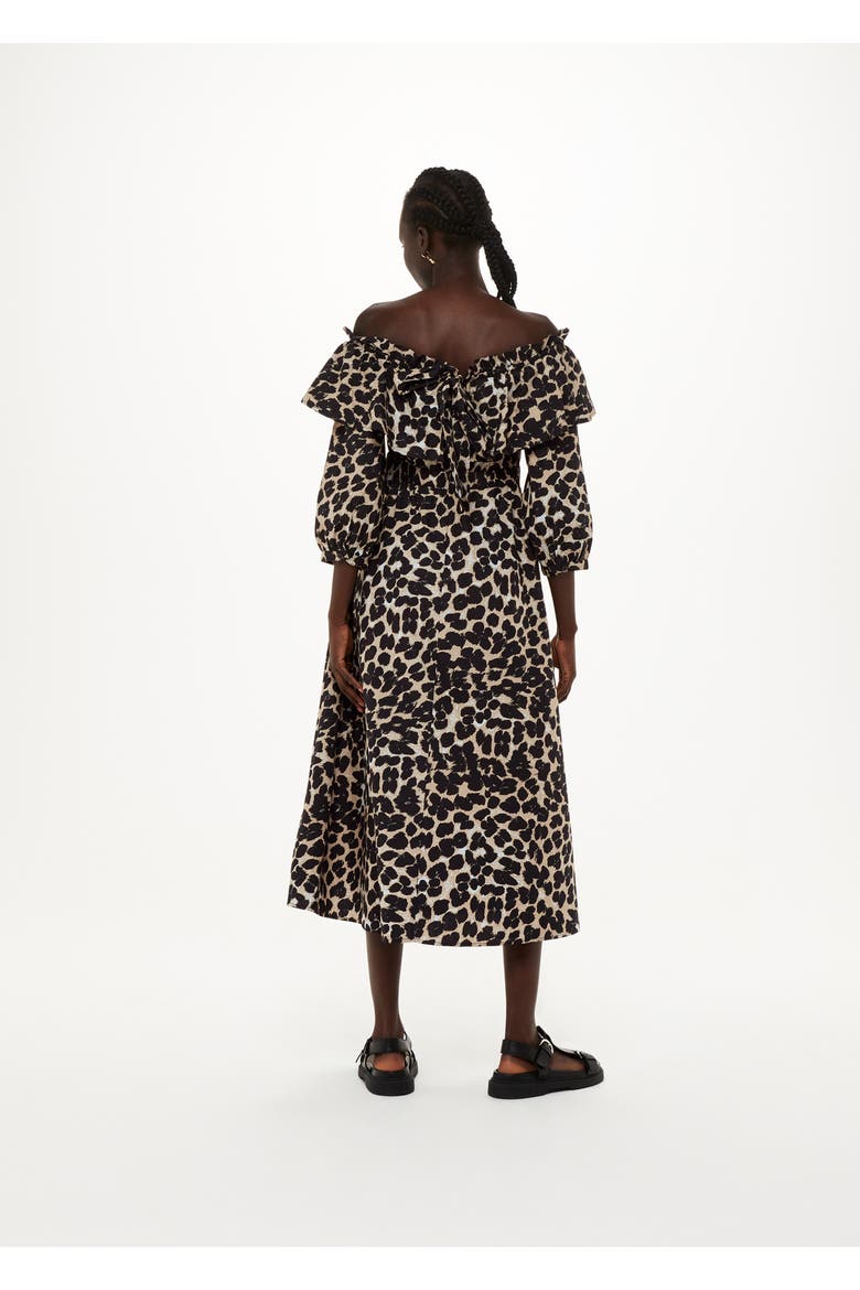 Leopard Spot Bardot Midi Dress, Alternate, color, Leopard Print