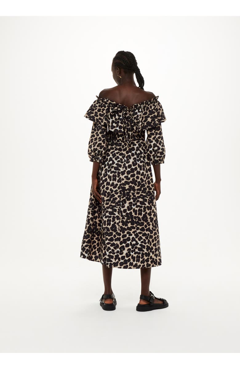 Whistles Leopard Spot Bardot Midi Dress, Alternate, color, Leopard Print