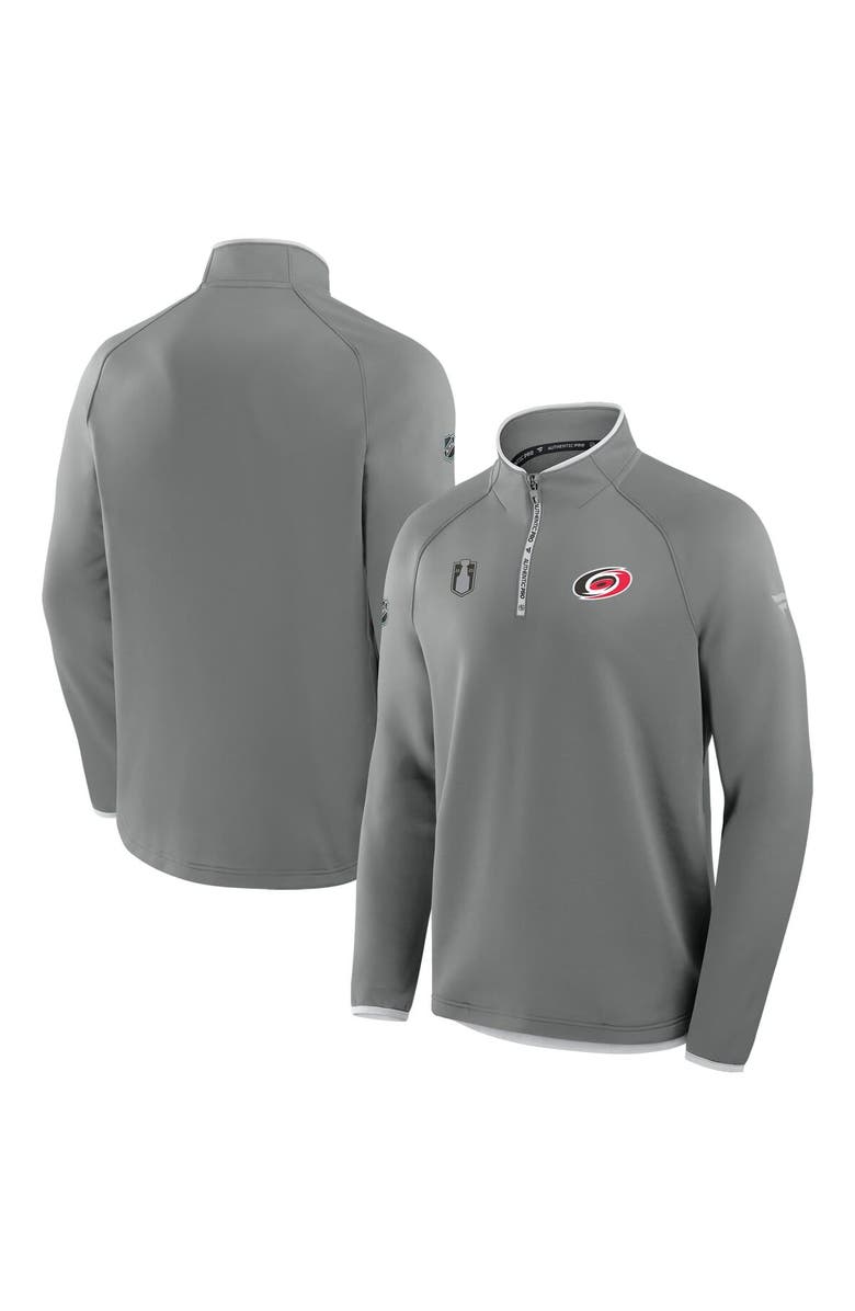FANATICS Men's Fanatics Gray Carolina Hurricanes 2025 Stanley Cup Playoffs Authentic Pro Fleece Quarter-Zip Pullover, Alternate, color, 