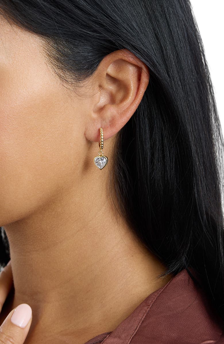 ATHRA LUXE Modern Muse Heart Drop Huggie Earrings, Alternate, color, Gold