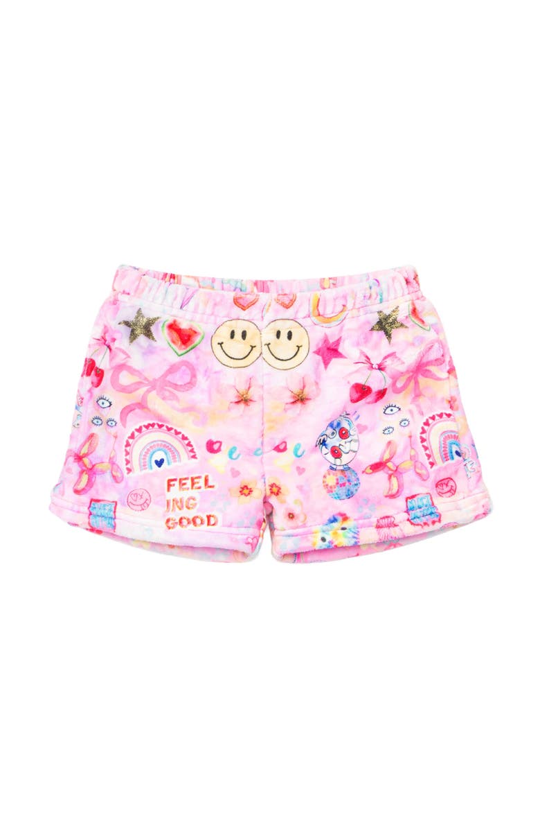 Preppy Goose Plush Happy Collage loungewear Shorts, Main, color, Pink Multi
