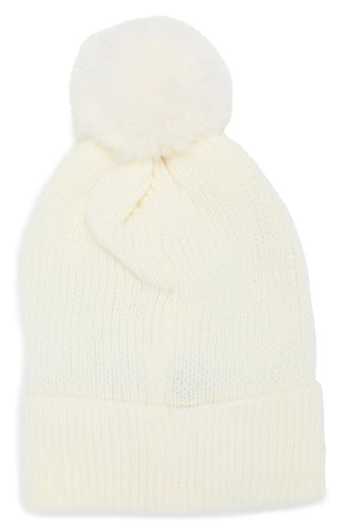 Nanette Lepore Scattered Embellished Faux Fur Pompom Beanie In White