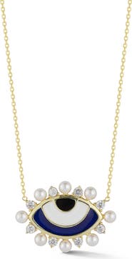 SPHERA MILANO Yellow Gold Vermeil CZ & Freshwater Pearl Evil Eye Pendant Necklace