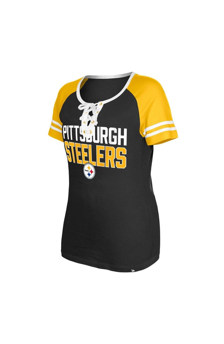 New Era Women's New Era  Black Pittsburgh Steelers Raglan Lace-Up T-Shirt, Alternate, color, Black