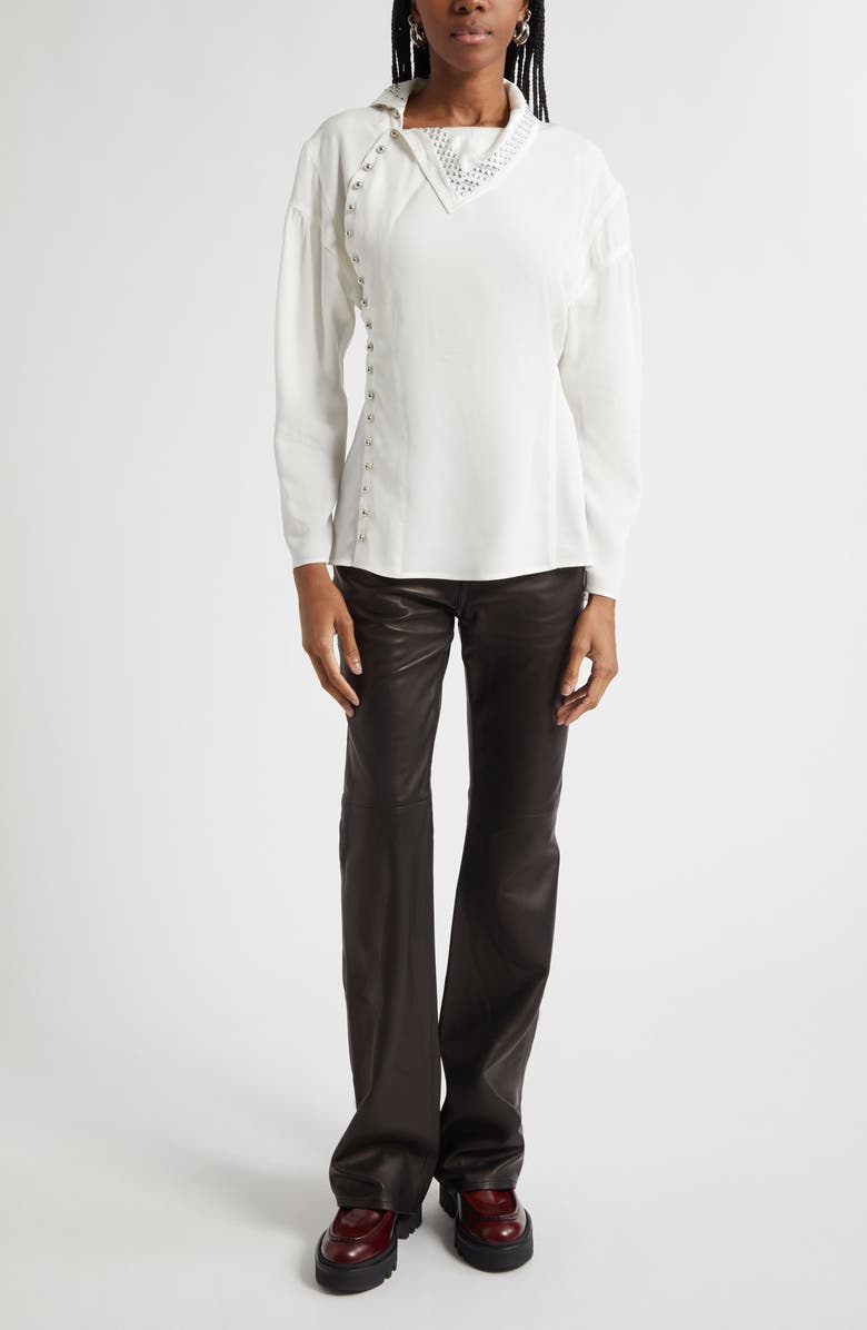 Rabanne Studded Asymmetric Reversed Satin Top, Alternate, color, Coconut Milk