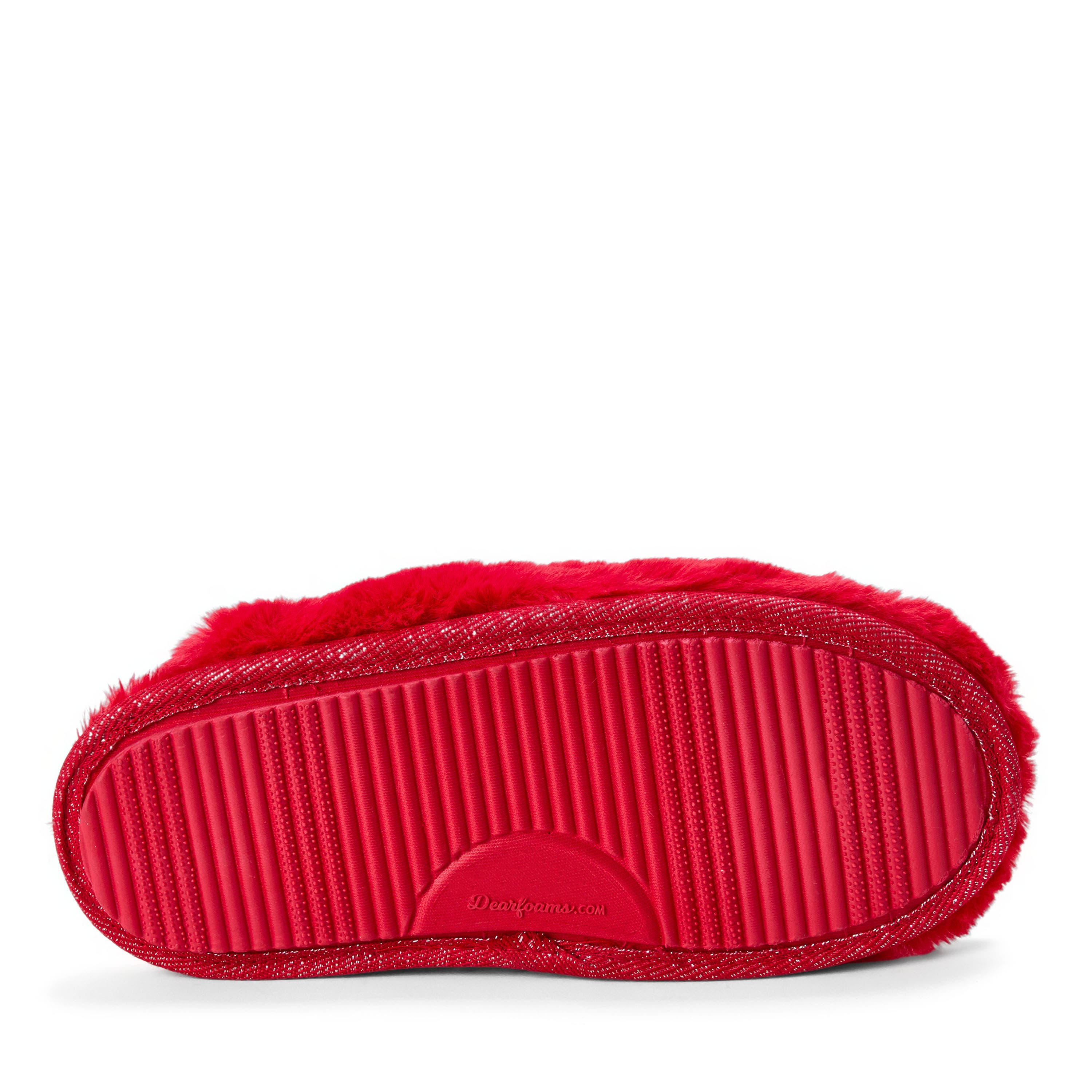 Holiday Fur Shaped Tab Scuff Slippers, Alternate, color, CAYENNE