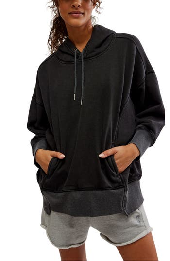 Free People Fp Movement Sprint To The Finish Oversize Cotton Blend Hoodie In Black