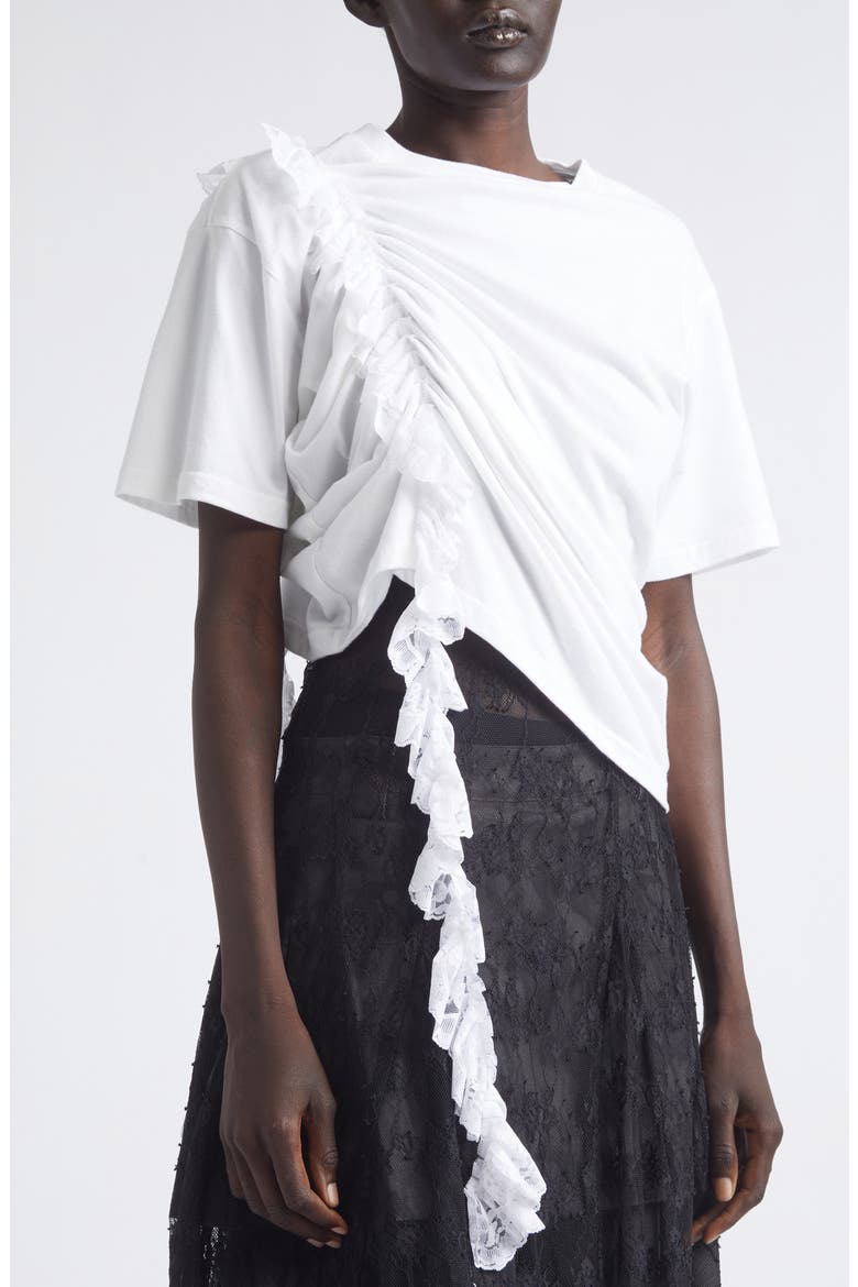 Amaryllis Duo Organic Cotton & Lace Crop T-Shirt, Alternate, color, WHITE