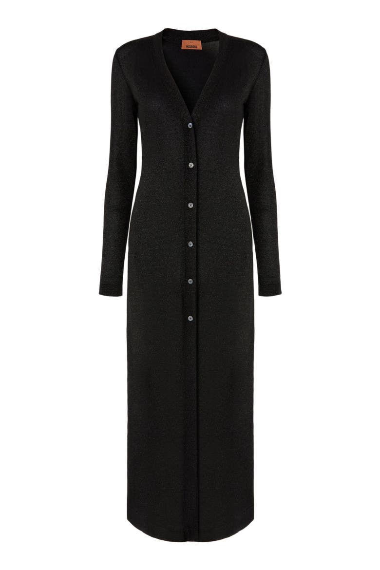 Long Lamé Viscose Cardigan With V-neck, Alternate, color, Black