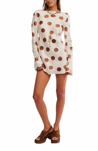 Free People Tigre Polka Dot Long Sleeve Satin Minidress