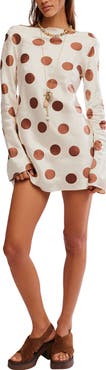 Free People Tigre Polka Dot Long Sleeve Satin Minidress