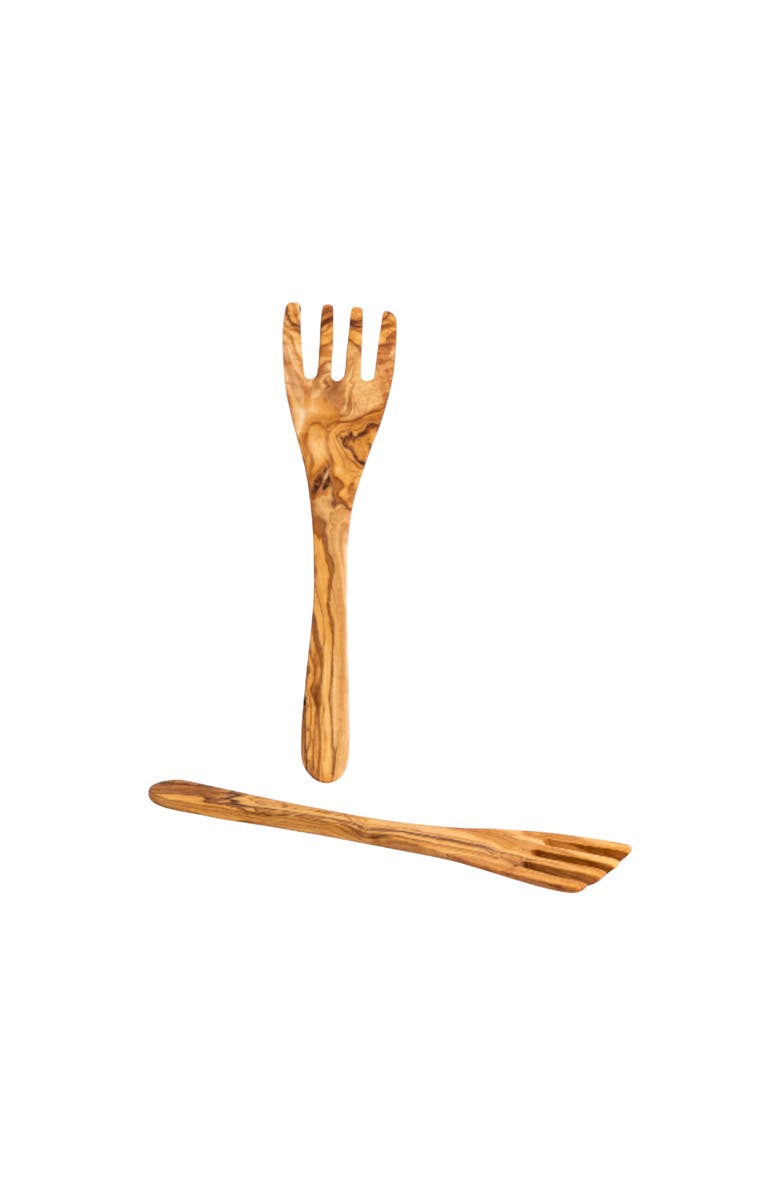 Gharyan Stoneware Olive Wood Serving Spatula Forks, Set of 2, Main, color, Natural