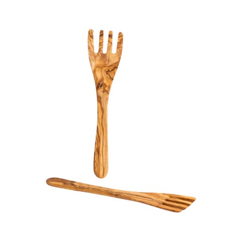 Olive Wood Serving Spatula Forks, Set of 2