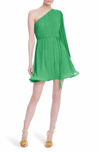 Jewel Badgley Mischka Pleated One-Shoulder Single Long Sleeve Minidress