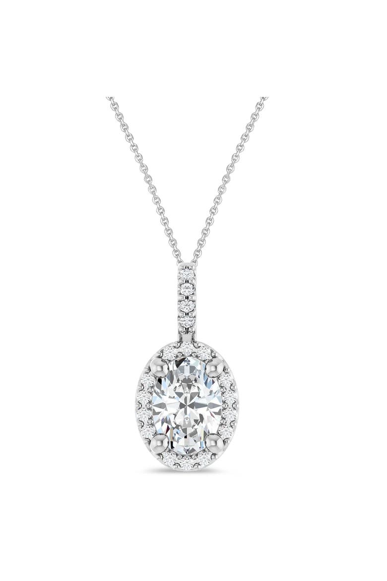 Oval Lab  Moissanite & Diamond Halo Pendant Necklace 14K, Main, color, 1.07ct/White Gold