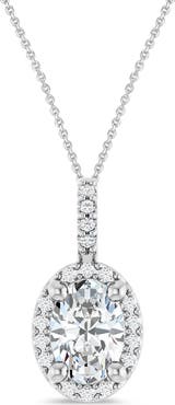 ALLUREZ Oval Lab Moissanite & Diamond Halo Pendant Necklace 14K