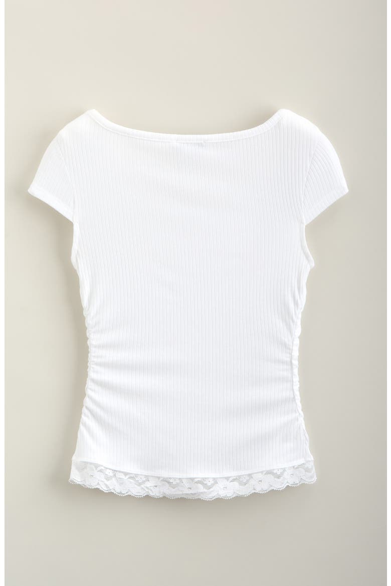 Kids' Ruched Lace Trim Tee, Alternate, color, WHITE