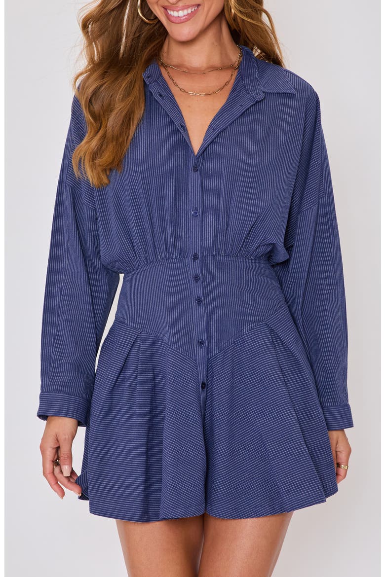 Taylor Stripe Long Sleeve Cotton & Linen Mini Shirtdress, Main, color, NAVY/CREAM