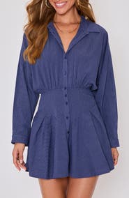 VICI Collection Taylor Stripe Long Sleeve Cotton & Linen Mini Shirtdress