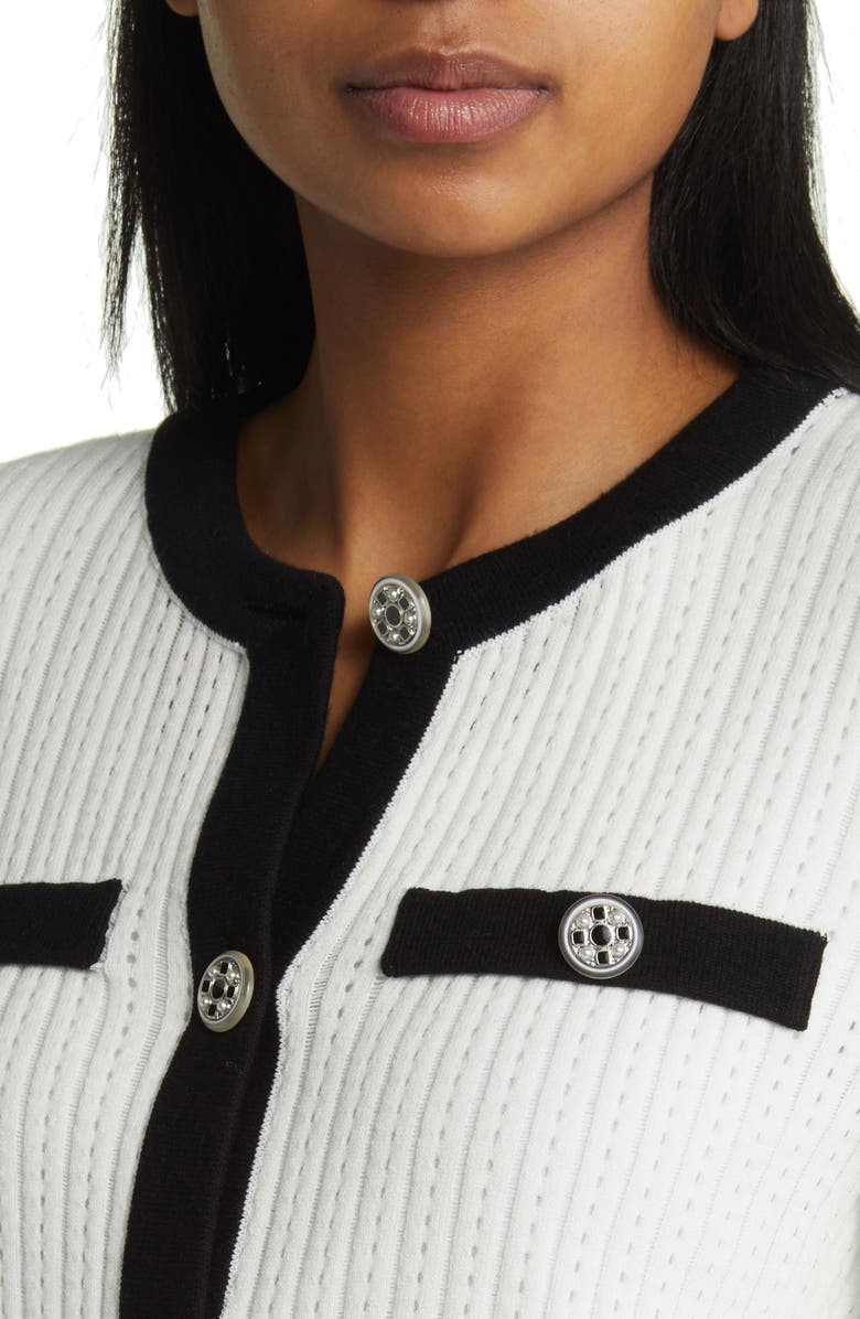 Misook Contrast Detail Cable Cardigan, Alternate, color,