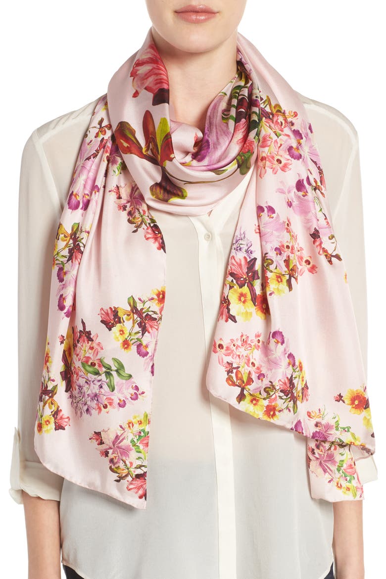Lost Gardens Silk Scarf, Main, color, NUDE