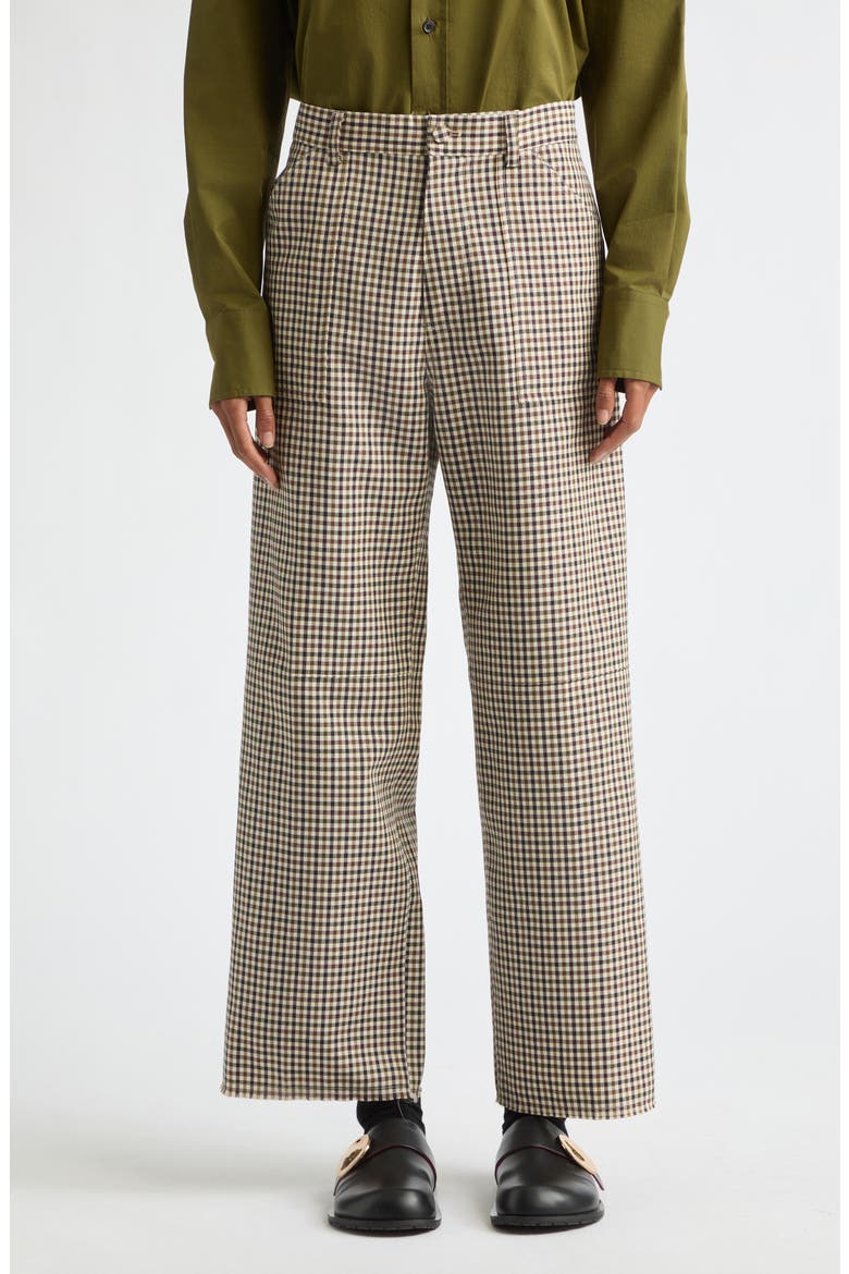 Check Wool Straight Leg Trousers, Main, color, BLACK/ CREAM CHECK