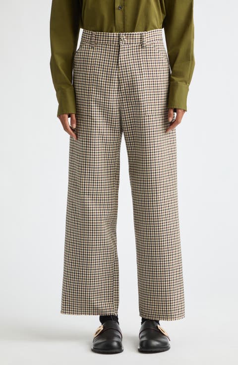 Check Wool Straight Leg Trousers