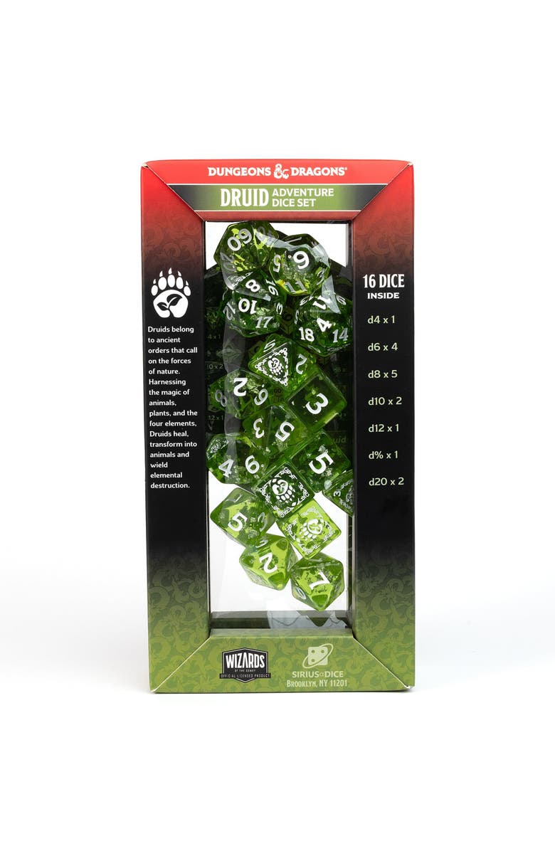 Dungeons & Dragons D&D Adventure Dice Druid Green, 15Pc Rpg Die Set, Alternate, color,