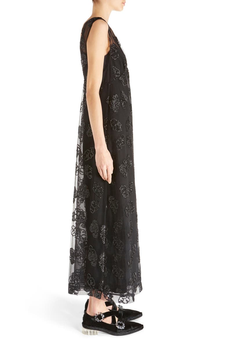 Tinsel Embroidered V-Neck Maxi Dress, Alternate, color, BLACK