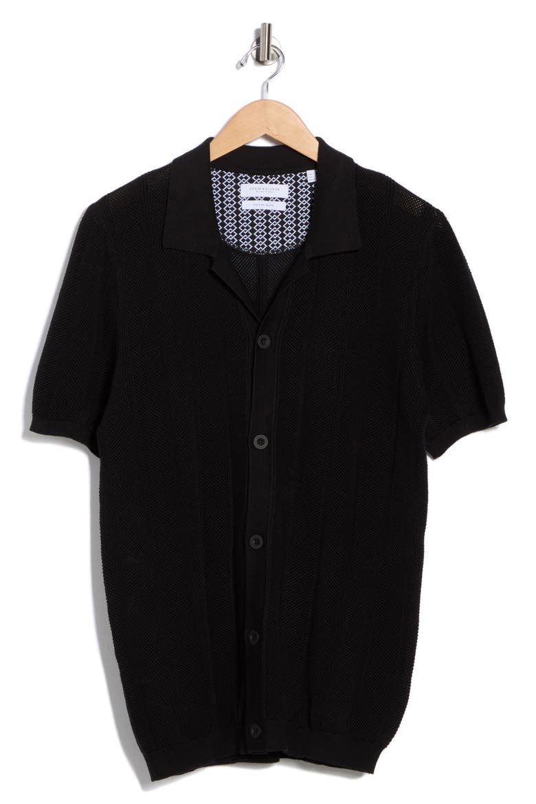 Short Sleeve Button-Up Sweater, Alternate, color, BLACK